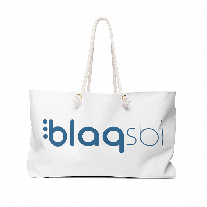 Support Blaqsbi by purchasing this item. The proceeds to this purchase will help us keep the platform running and provide funding for future improvements.Our oversized Weekender Tote is perfect for your weekend at the beach or in town. The wide-mouthed, durable bag holds a generous amount of personal items and is easily held by its thick rope handles..: 100% Spun Polyester.: T-bottom.: Laminated lining